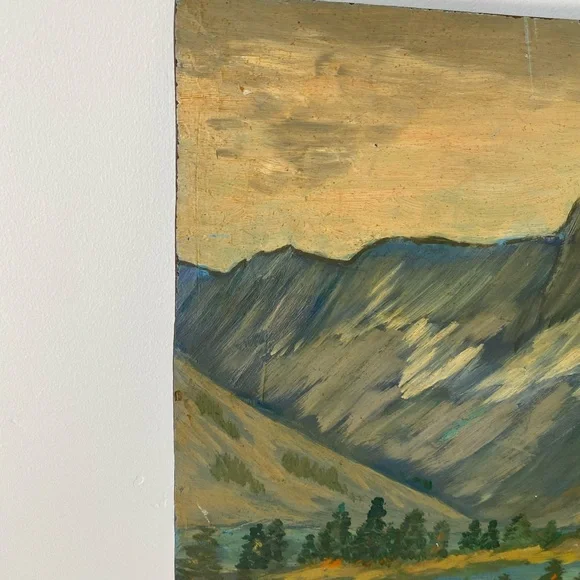 vintage original mountain landscape oil painting mountain scene - Picture 6 of 8
